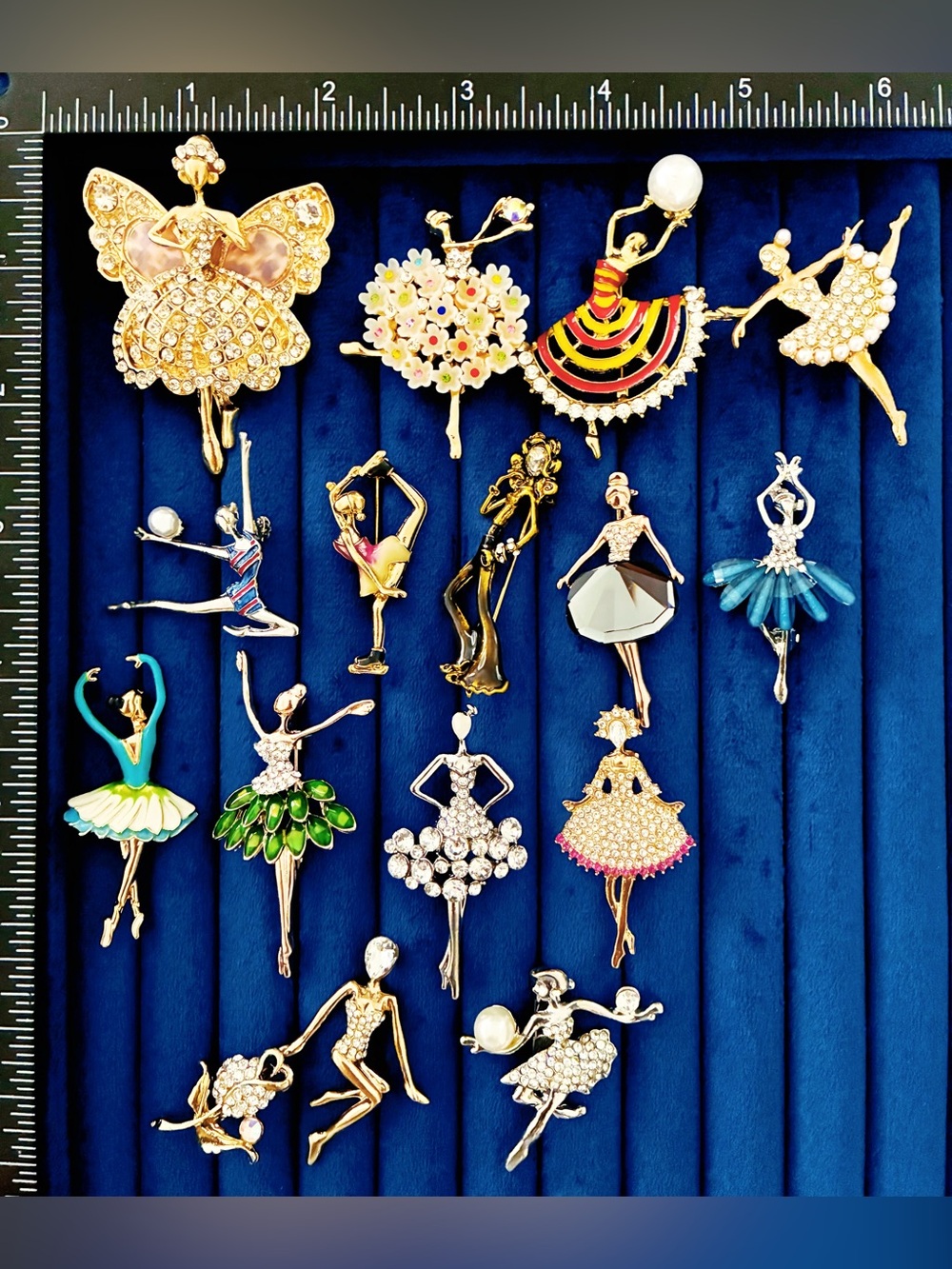 Lot of 15 Ballerina Dancer Athlete Rhinestone Enamel Brooch Pins
